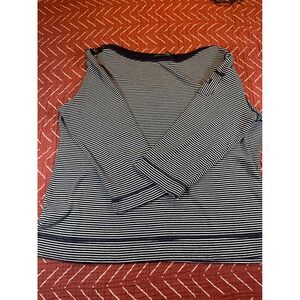 LRL Ralph Lauren Size XL  Striped Boat Neck 3/4 Sleeve Top Navy White XL